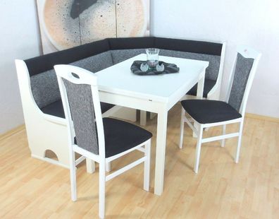 Truheneckbankgruppe 4 teilig massiv weiß schwarz grau Tisch Stühle günstig