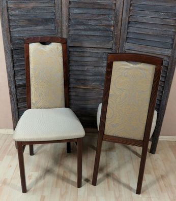 2 x Stühle massivholz nuss dunkel creme gold Esszimmerstühle Küche modern design