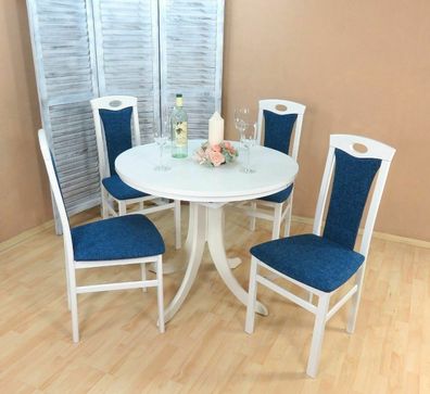 Essgruppe 5 tl.g weiß azurblau Tischgruppe modern design Stuhlset Tisch rund