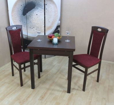 Tischgruppe massiv nußbaum dunkel bordeauxrot Stuhlset Stühle Set Esstisch Tisch