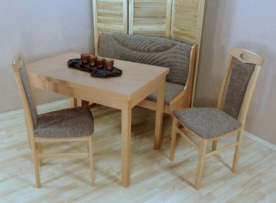 Sitzbankgruppe mit Truhe massiv Buche natur Cappuccino Sitzbank Stühle Tisch neu