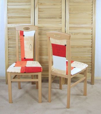 2er-Set Esszimmerstuhl Stuhlset Stühle Buche-Natur/ Terra-Rot modern design Holz