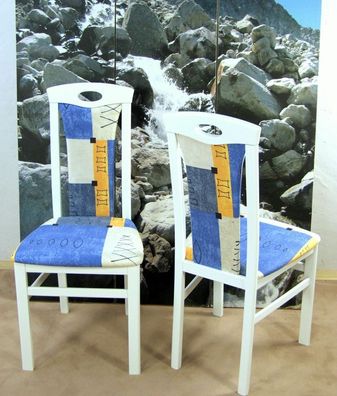 2er-Set Esszimmerstuhl massivholz weiß blau Stuhlset Stühle Polsterstuhl neu