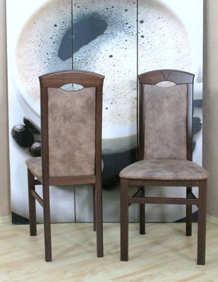 2er Set Esszimmerstühle massivholz Lederoptik nußbaum camel Vintage Stuhlset
