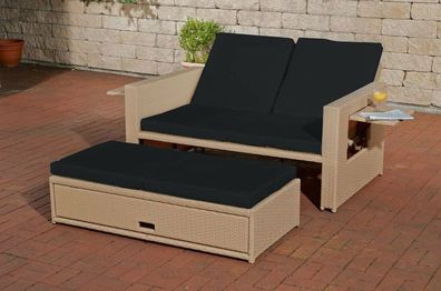Poly-Rattan 2er Lounge-Sofa sand Gartensofa Couch Lounge Terrasse Outdoor neu