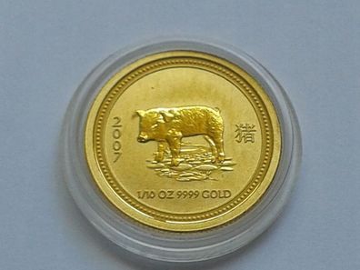 Original 15$ 2007 Australien Lunar Schwein 1/10 Unze 3,11g 9999er Gold bfr.