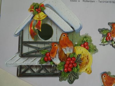 4 SETs TBZ 3D Bogen Din A5 Karte Einleger Kuvert Tiere Weihnachten Vogel Vögel Winter