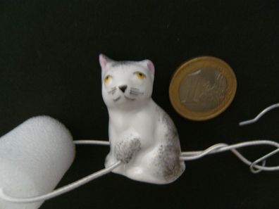 Porzellan Tropfenfänger Katze, handbemalt für Kaffee- oder Teekannen, Figur Tier