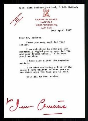 Barbara Cartland ( + 2000) TOP Original Signiert bek. aus Gefährdete Liebe + G 6466