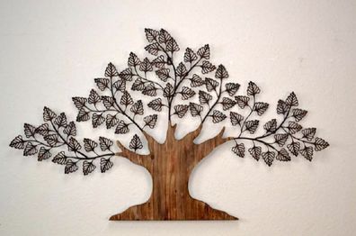 Wanddekoration Baum Wanddeko Deko Massivholz Metall braun Blätter Wandschmuck