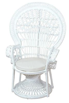Pfauenthron weiß Rattansessel Sessel Rattan Rattanstuhl hochwertig handgeflochte