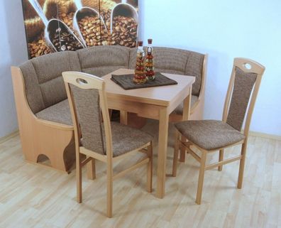 Truheneckbankgruppe teilmassiv Buche natur beige Eckbank mit Truhe Stühle Tisch