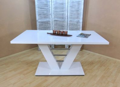 Säulentisch Hochglanz weiß 160x90x75 Esstisch Esszimmertisch Holztisch design