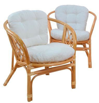 2 x Rattansessel honigfarben inkl. Kissen Relaxsessel Korbsessel Rattan Stühle