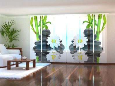 Fotogardine Bambus Blume Wellness Schiebevorhang mit Motiv Schiebegardine auf Maß