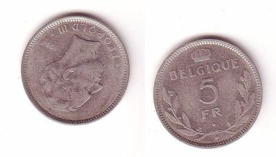 5 Franc Nickel Münze Belgien 1937