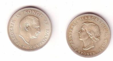 2 Kroner Silber Münze Dänemark 1958 18. Geburtstag von Prinzessin Margarethe