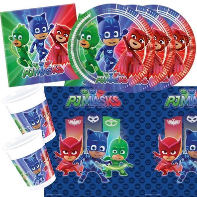 37-tlg Party Set PJ Mask Pyjamahelden 8 Kinder Teller Becher Geburtstag Geschirr