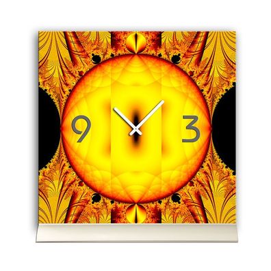 Tischuhr 30cmx30cm inkl. Alu-Ständer -abstraktes Design Fraktal Muster gelb orange...