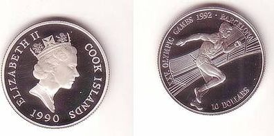 10 Dollar Silber Münze Cook Inseln 1990 Olympia Barcelona 1992, 100 Meter Läufer
