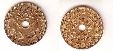 1 Penny Messing Münze Rhodesia and Nyassaland 1963