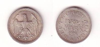 seltene Silber Münze 3 Mark Weimarer Republik 1924 A