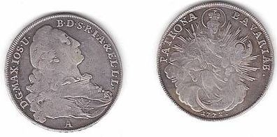 1 Taler Silber Münze Bayern Maximilian III. Joseph 1772 A Madonnentaler