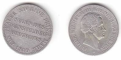 1 Taler Silber Münze Preussen 1840 A Segen des Mansfelder Bergbaues
