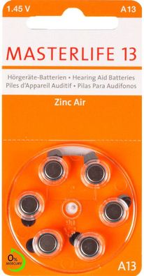 18 Stück Masterlife Hörgerätebatterie Typ 13 PR48 orange A13, Hörgeräte Batterie