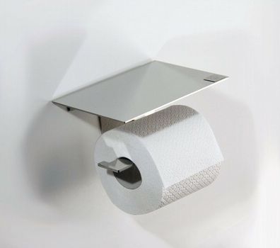 Toilettenrollenhalter aus Edelstahl mit Abstellfläche aus Edelstahl poliert