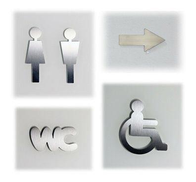 WC-Schilder Türschild-Set Schilder Frau Mann Rollstuhlfahrer Pfeil WC matt