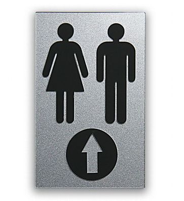 WC-Schild Frau und Mann mit Pfeil WC Toilettenschild Türschild schwarz-silber