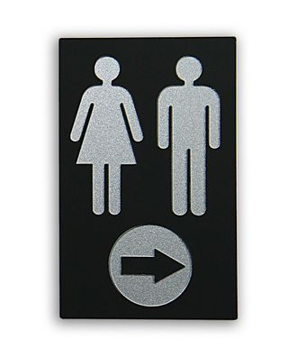 WC-Schild Wegweiser Frau Mann mit Pfeil Toilettenschild Türschild silber-schwarz