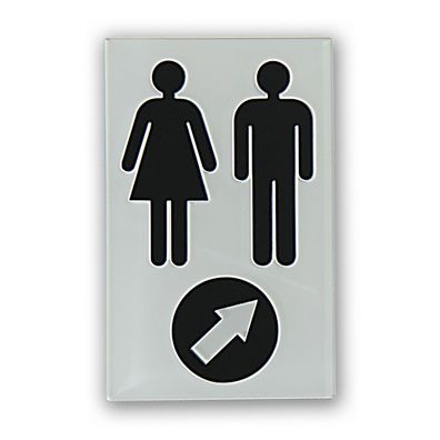 WC-Schild Wegweiser Frau Mann mit Pfeil Toilettenschild Türschild schwarz-weiß