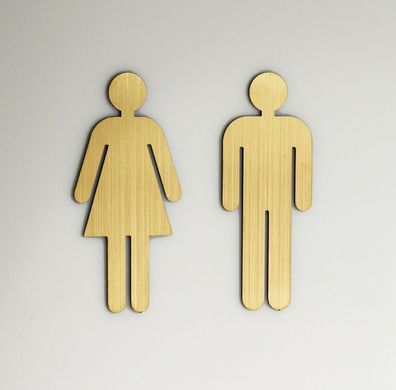 Türschild Set Frau und Mann WC-Schild Toilettenschild Edelstahl matt goldfarben