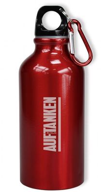 Trinkflasche aus Aluminium mit Schraubverschluss und Karabiner, 0,4 L Rot