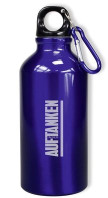 Trinkflasche aus Aluminium mit Schraubverschluss und Karabiner, 0,4 L Blau