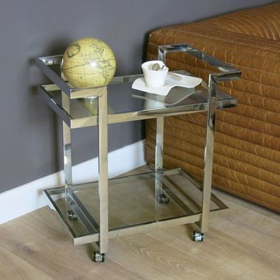 Teewagen Glastisch rollbar Tisch Glas Modern Beistelltisch Lampentisch Chrom