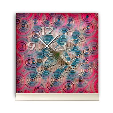 Tischuhr 30cmx30cm inkl. Alu-Ständer -abstraktes Design pink petrol geräuschloses ...