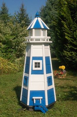 Wunderschöner großer Leuchtturm aus Holz mit LED Beleuchtung 1,10m blau/ weiß