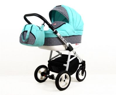 3in1 Alu Kinderwagen Kombi Kinderwagen Wanne Buggy Autositz Casiloo® Grün Mint
