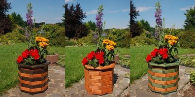 Pflanzkasten, Blumenkasten, Blumenkübel rund aus massivem Holz, für den Garten