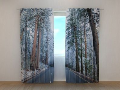 Foto Gardine Winterwald Vorhang bedruckt Fotodruck Fotovorhang mit Motiv nach Maß