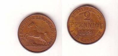 2 Pfennig Kupfer Münze Herzogtum Braunschweig 1859 f. vz