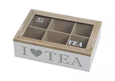 Teebox für Beutel Teeaufbewahrung Teebeutel Holzkiste mit Aufdruck I Love Tea