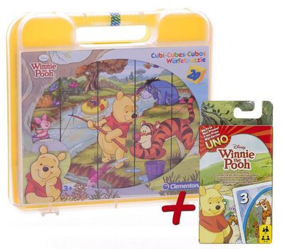 Winnie Puuh Clementoni Würfelpuzzle (20 Teile) + UNO Kartenspiel für Kinder