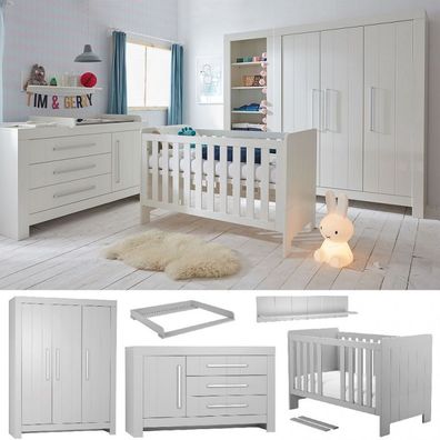 Babyzimmer Kinderzimmer Set C komplett CANNES weiß grau Schrank Wickelkommode Bett