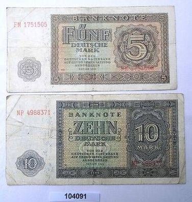 2 x Banknoten Deutsche Notenbank DDR 5 und 10 Mark 1948