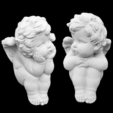 2 massive kleine Steinfiguren Amor Paar Skulptur Steinguss Gartendeko Raumdeko