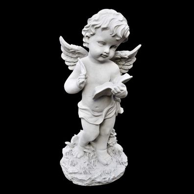 Massive Steinfigur Engel mit Buch Amor Skulptur Steinguss Gartendeko frostsicher